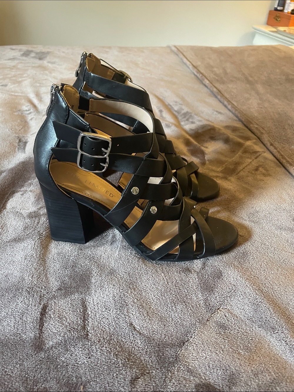 The Limited Black Strappy Block Heel Sandals